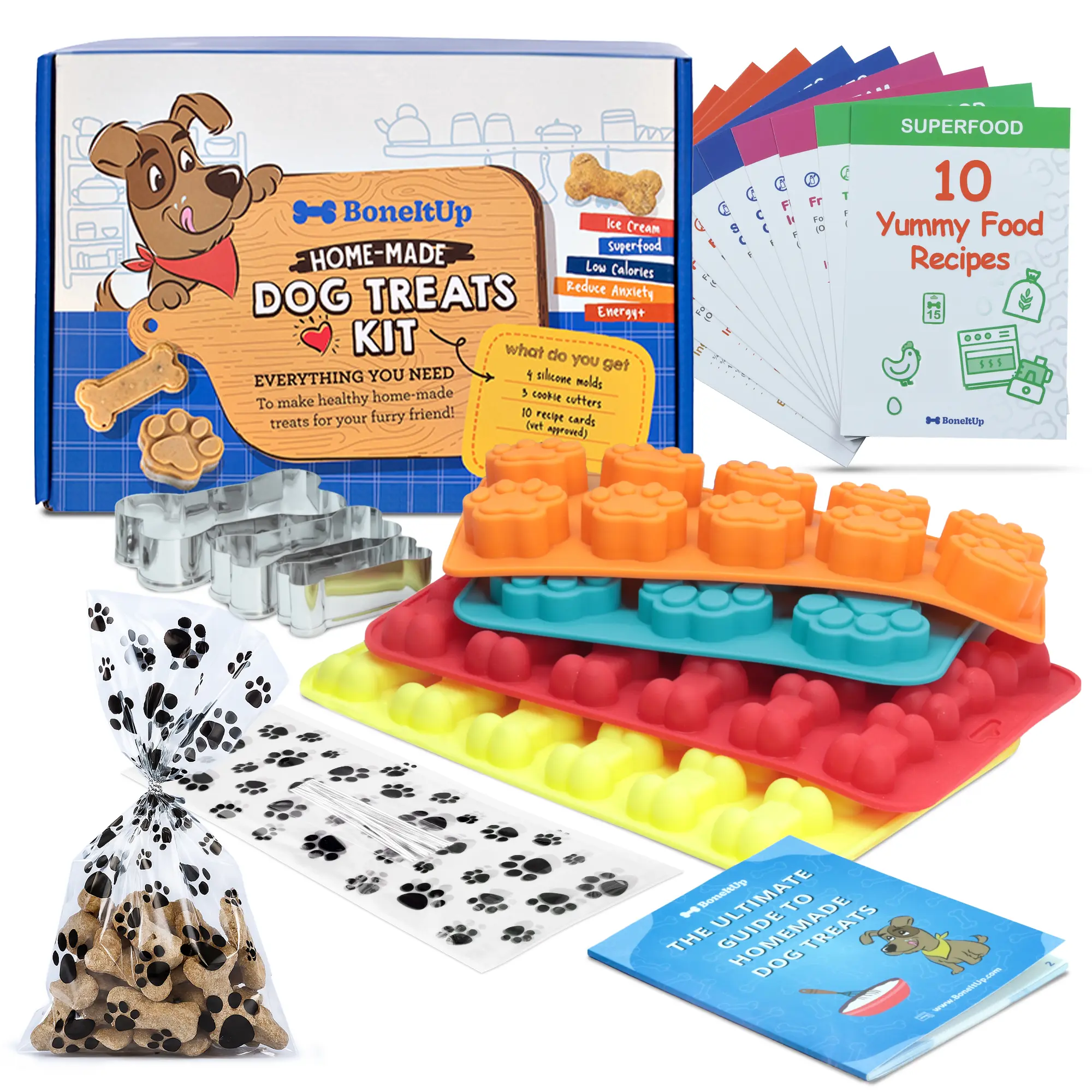 Homemade Dog Treat Kit - DIY Dog Treat Baking Kit w/Molds, Cutters, Recipes & Gift Bags - Bake Fresh, Healthy Organic Training Treats for Dogs at Home