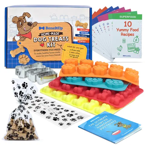Homemade Dog Treat Kit - DIY Dog Treat Baking Kit w/Molds, Cutters, Recipes & Gift Bags - Bake Fresh, Healthy Organic Training Treats for Dogs at Home