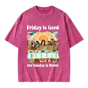 Some Bunny Loves Jesus Christian Washed  Tshirt Menswear Tropical Tees  Cotton Shortsleeve