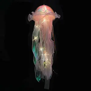 Decorative Jellyfish Lantern — Finished Handheld Lantern, Girly Room Hanging Ornament, DIY Ambient Night Light Magical Glowing Jellyfish Lantern, Color-Shifting LED Light for Dreamy Room & Ocean-Themed Decor