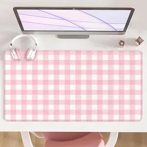 [Mouse Desk Pad] Non-Slip Mouse Pad Large Gaming Mouse Pad With Rubber Base & Stitched Edge Pink White Checkered Classic Design Desk Top Protector Mat For Home Office Use And Seasonal Gift Giving Gaming Desk Accessory