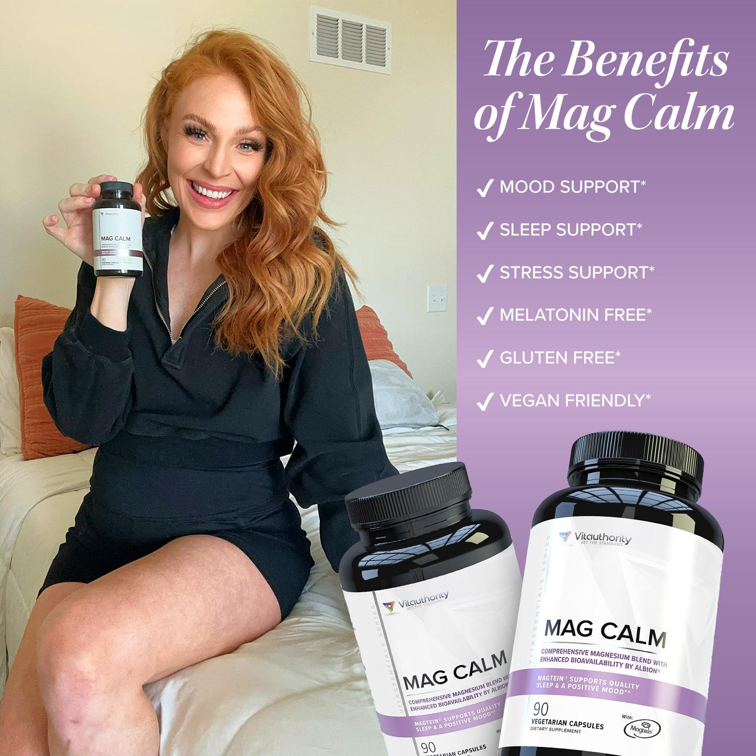 Mag Calm Magnesium L-Threonate Mood Support with Magtein, GABA, L-Theanine Capsules support and regulate your sleep, stress levels, and mood. 90 count capsules
