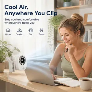 Mini Clip-On USB Fan with 100-Level LED Display, Ultra-Quiet, Rechargeable, Ideal for Car, Office, Summer Travel