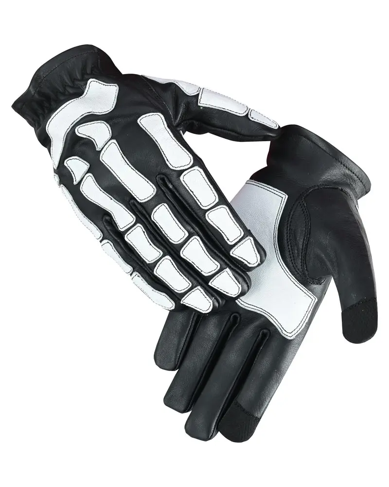 DANIEL SMART Men's Glow Bones Lightweight Cowhide Leather Fashion Gloves - Bold Look, Extended Grip, Reinforced Stitch, Skeleton Detail