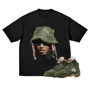 Shirt To Match Sneakers 5 Olive Military Green Featuring Futuree Big Face Crew Neck Graphic T-shirt Vintage Y2K Cotton Fabric