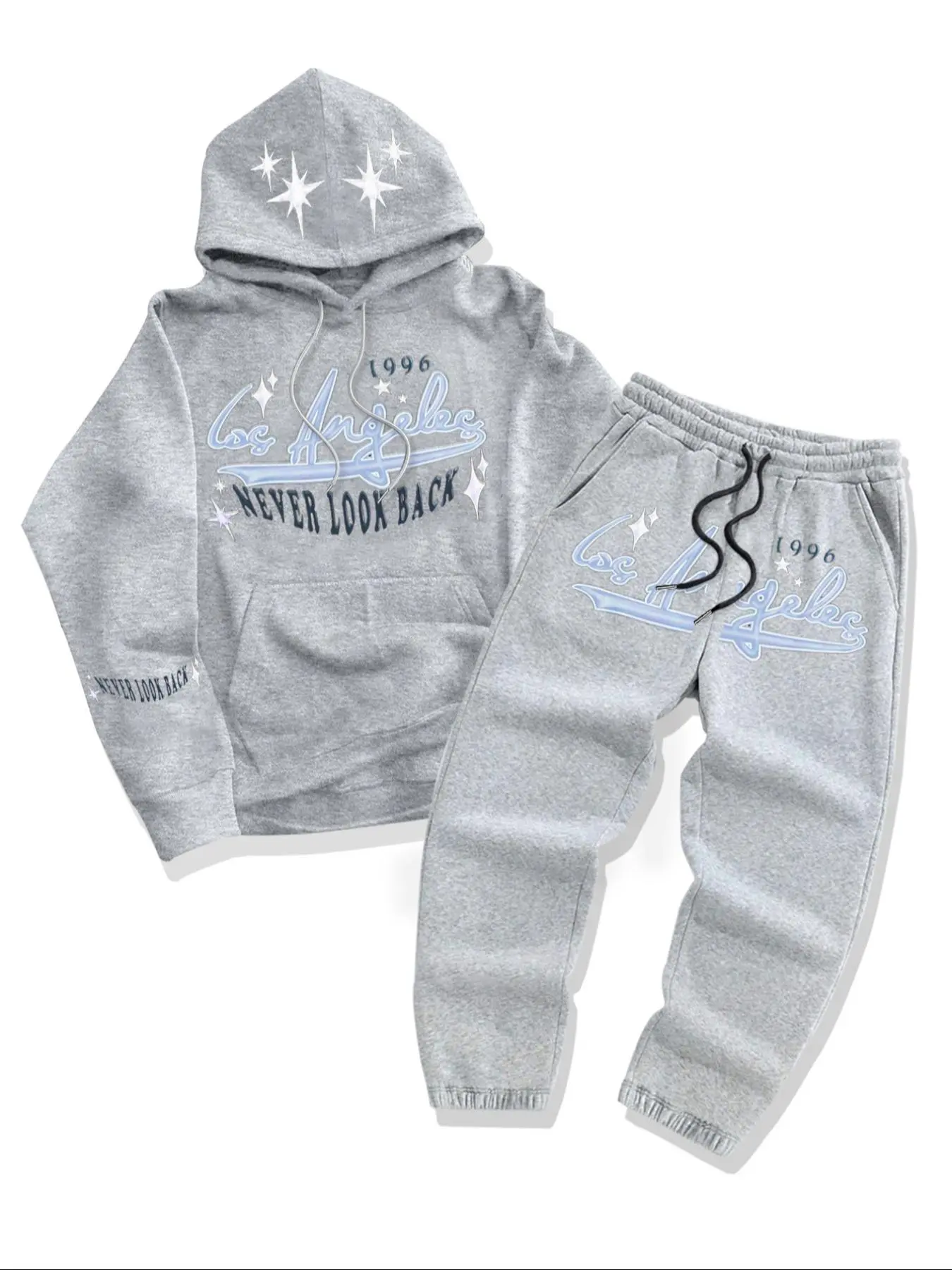 Men's Fall Winter Fashion Letter Print Hoodie Set Outfit, Casual Loose-Fitting Long Pants, Comfortable Daily Wear, Trendy Urban Style, Top