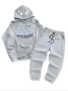 Men's Fall Winter Fashion Letter Print Hoodie Set, Casual Loose-Fitting Long Pants, Comfortable Daily Wear, Trendy Urban Style