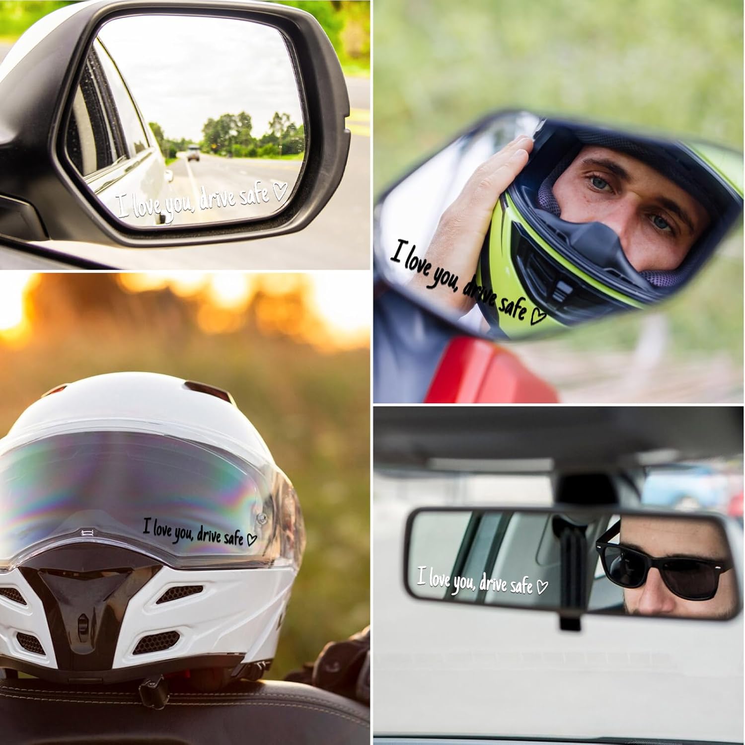 4Pcs I Love You Drive Safe Mirror Stickers for Car, Cute Vinyl Decal for Women Men Her Him, Funny Rearview Mirror Sticker for Window Windshield, Removable Car Accessories, Valentines Day Anniversary Gift for Girlfriend Boyfriend Wife Husband