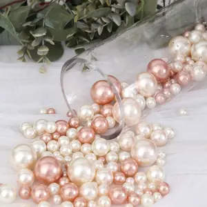 200Pcs Assorted Pearl Beads Vase Fillers in Rose Gold and Off White, Lustrous DIY Craft Bead Set