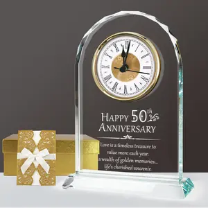 50th Wedding Anniversary Durable Glass Crystal Quartz Clock - Home & Festive Decoration Gift for Couple Parents