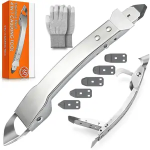 Stainless Steel 4-in-1 Caulking Tool with Scraper & Silicone Spreader Heavy Duty for Kitchen Bathroom Removable Sealant Grout Removal