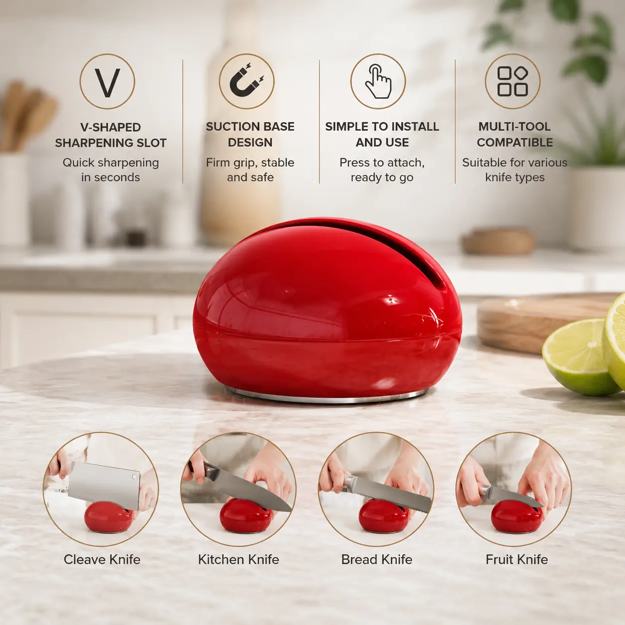 1 Count, Mini Manual Kitchen Knife Sharpener, with tungsten steel V-shaped sharpening slot, vacuum suction base, for various kitchen knives daily sharpening