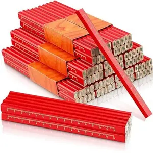 100 Pieces Carpenter Pencils, Octagonal Red Hard Black Carpenter Pencils Construction Pencils for Woodworking Marking and Concrete Marking