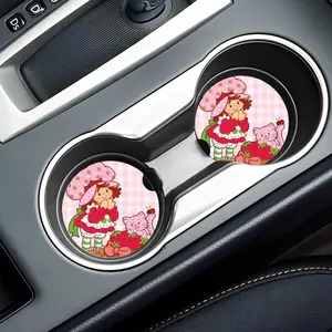 Strawberry Car Coaster Set Neoprene 2.75 Inches Soft Grip for Car Cup Holder Fun Practical Accessory OR Air Freshener NO SCENT