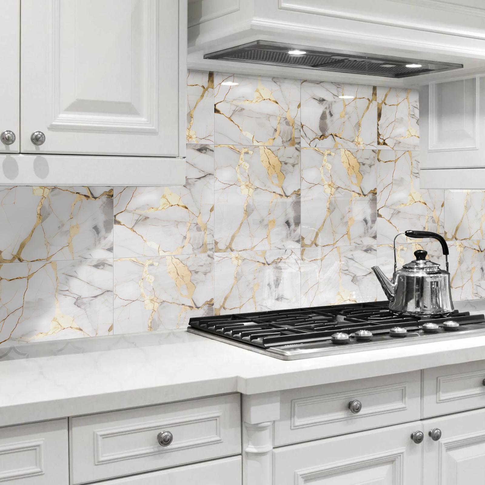 DEWOO Self-Adhesive Wall Stickers — Featuring a 3D dimensional effect. Stain-resistant, splash-proof, scratch-resistant, and highly durable; the perfect aid for renovating rental spaces，Marble-Patterned Wallpaper