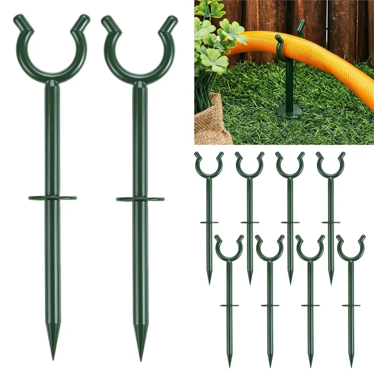 10 Pack Garden Hose Guide Stakes Heavy Duty Lawn Holder Brackets & Plant Support Spikes Decorative Outdoor