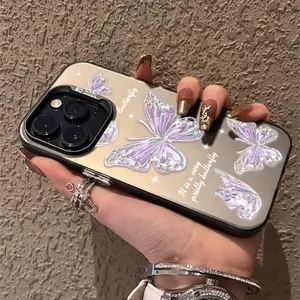 Phone case for iPhone 16 Pro Max 15 Plus 14 13 12 11 XR XS Shining purple butterfly Anti-Scratch Shockproof Pocket-Friendly durable Cover