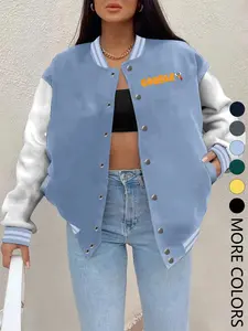 New Women's Baseball Jacket Fall Winter, Creative Letter Print, Casual Sporty Coat, Comfortable Versatile Jacket, Multiple Trend Colors