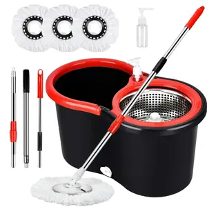 Spin Mop and Bucket with Wringer Set 4, 360° Spinning Mop Bucket System with 3 Microfiber Mop Replacement Heads and 61" Stainless Steel Adjustable Handle for Floor Cleaning