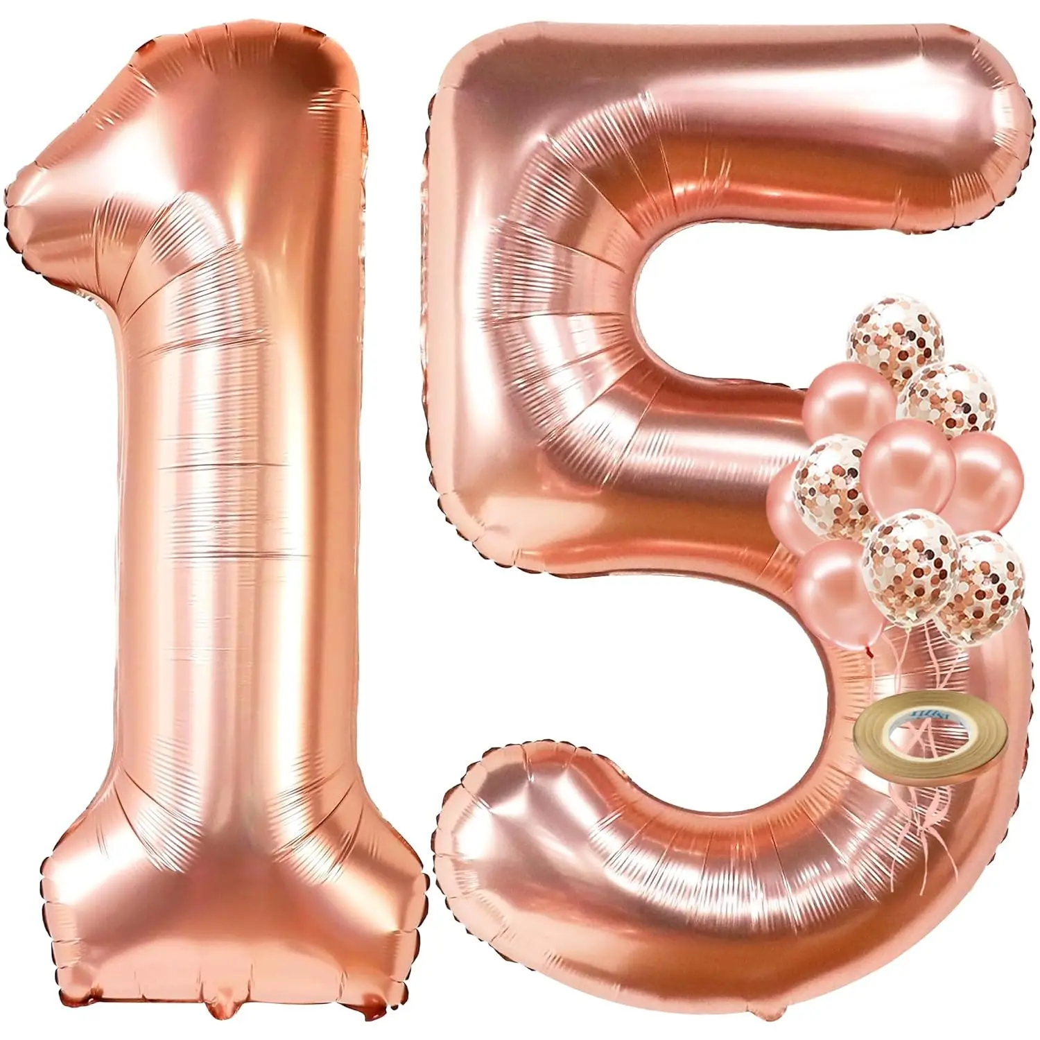 40-Inch Rose Gold Number 15 Balloon Set with Confetti for 15th Birthday & Anniversary Decor
