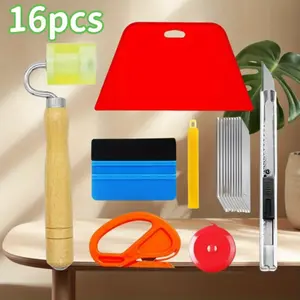 16pcs Wallpaper Tool Kit, Seam Roller-ideal for Wallpaper Seamscorners, Border Edges and Squeegee Out Bubbles.Wooden Handle Is Durable and Comfortable with Your Hand- Perfect for Car Wrapping & Wallpaper Installation