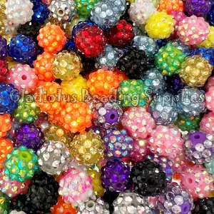 12mm Rhinestone Beads, Random Mixed Colors, Resin Beads, Loose beads, 0.47 inches, Chunky Beads, Gumball Beads