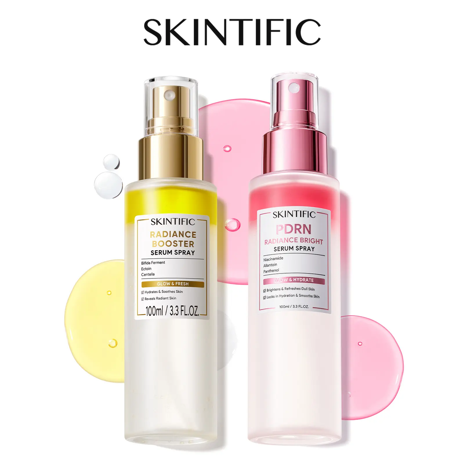 SKINTIFIC Glass Skin 2pcs - PDRN Serum Spray + Radiance Serum Spray Instant Glass Skin Glow Hydrating Mist for Dull Skin All Skin Types