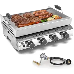 R.W.FLAME Portable Propane Griddle, 32,000BTU Tabletop Portable Propane Gas Grill with 4 Burners, Stainless Steel Flat Top Grill, Outdoor Cooking for Tailgating,Camping, RVs, BBQ, Patio, Silver