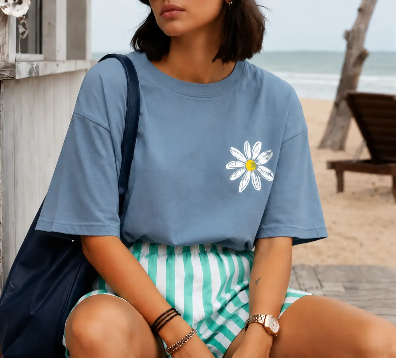 Comfort Colors Women's Vintage Daisy Graphic Tshirt, Casual Round Neck Summer Top in Comfortable and Breathable 100% Cotton Fabric, Breathable Fabric