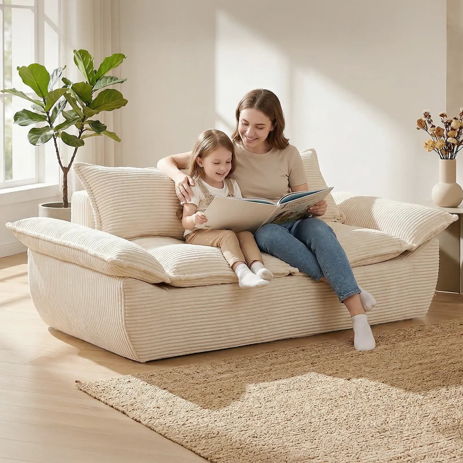Winzoo 56" Boneless Loveseat Sofa, 2-Seater Black Boneless Sofa with Removable Cushions & 2 Pillows, Small Couch Boneless Compress Foam Sofa for Living Room, Apartments, & Office