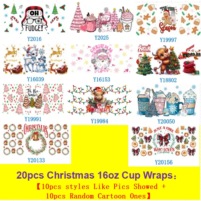 20pcs UV DTF Wraps Christmas / Easter / Mother's Day / Independence Day / Valentine's Day  / Surprisingly Designed  / 16OZ Glass Cup Single-Side Stickers Decoration DIY Craft