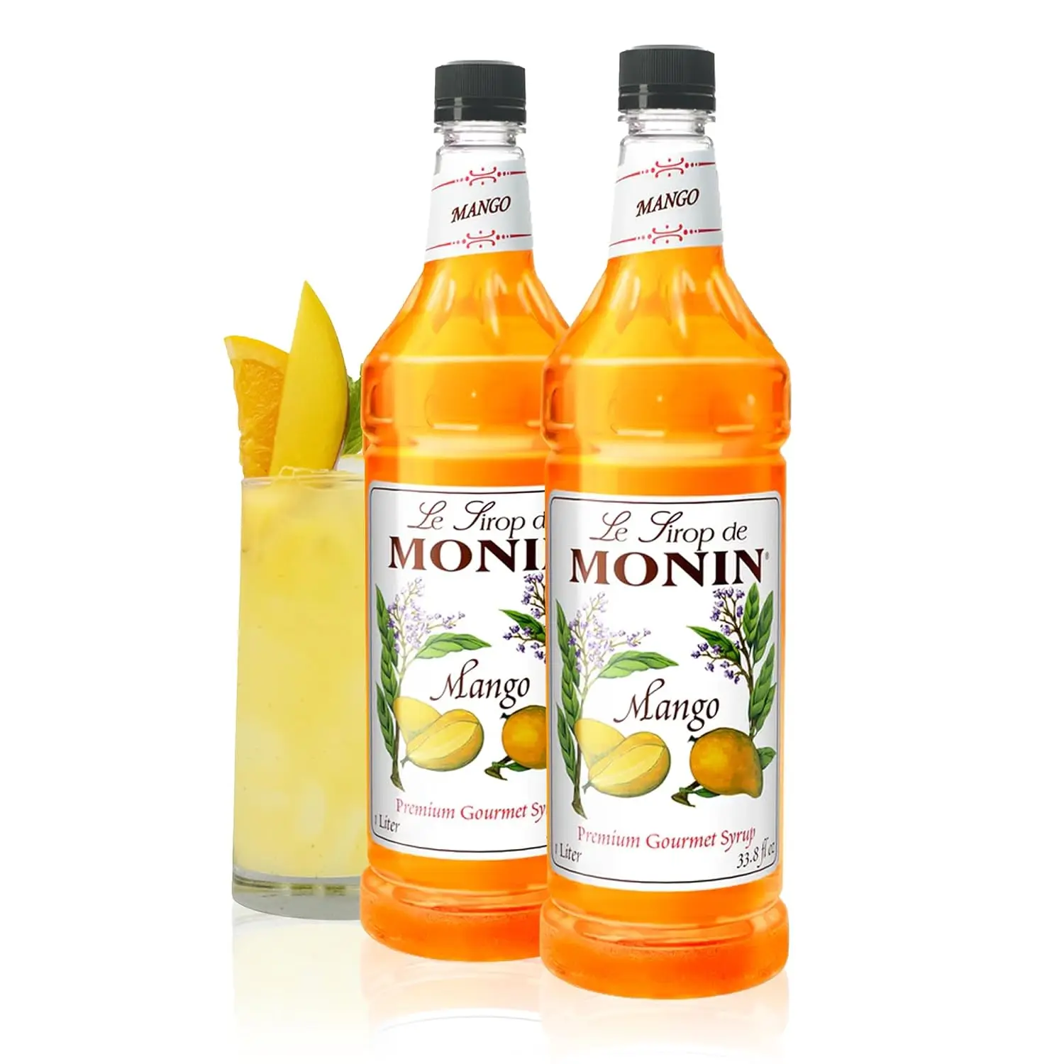Monin Mango Syrup, 1L (2-Pack) - Premium Tropical Flavoring for Cocktails, Mocktails, Coffee | Gluten-Free, Non-GMO Cooking Essential