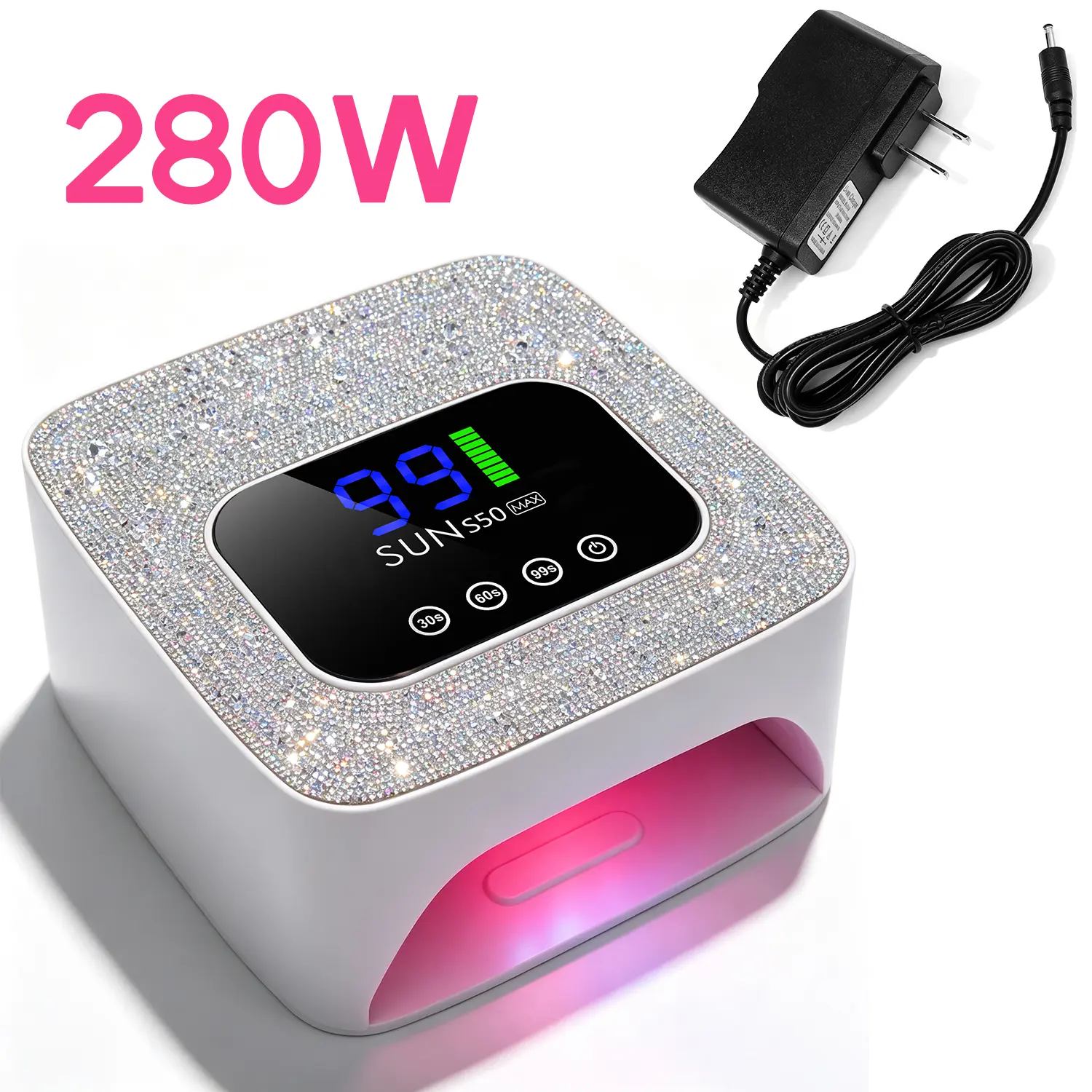 Cordless UV LED Nail Lamp, SUN S50 MAX Rechargeable Nail Dryer with Rhinestone Diamond Surface, 57 Dual Wavelength Lamp Beads, HD Touch LCD Display, Auto Sensor, 3 Timers, Removable Base Tray for Home Salon Gel Nail Polish Curing