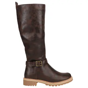 Corkys Womens Giddy Up Round Toe Riding Casual Boots Mid Calf Low Heel 1-2" - Brown