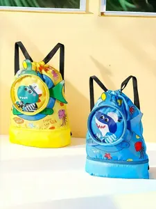 Multifunctional Dry Wet Separation Backpack, Cute Dinosaur Shark Pattern, Blue Options, Drawstring Closure, Travel Fitness Commute Beach Gift