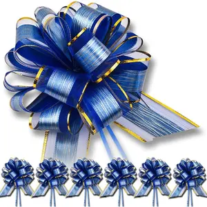 6 PCS Large Pull Bows Gift Wrapping Ribbon Bows for Wedding Birthday Christmas Valentine's Day Gift Baskets Party Holiday Presents Decor (Blue)