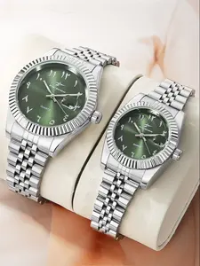 RICECGO Retro-Style Steel Band Couples' Watches with Classic Bezel Design, Featuring a Calendar Display, Durable Watch. Simple and Elegant, Suitable for Various Styles, Perfect for Daily Wear and Gifting