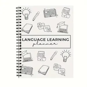 Language Learning Planner Notebook, Spiral Bound Journal for Goal Tracking, Minimalist Schedule & Progress Charts, Compact Ring Binder
