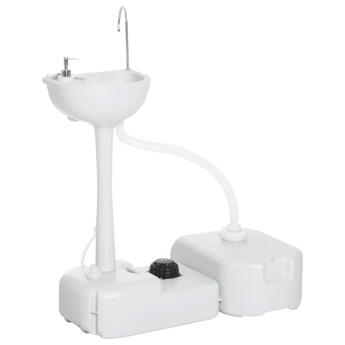 Portable Camping Sink, Handwashing Station Basin with 4.5 Gallon Tank, 6.3 Gallon Recovery Tank, Rolling Wheels & Soap Dispenser for RV, Outdoor Events, Gatherings, HDPE, White, Lightweight, Foot Pump, Outdoors