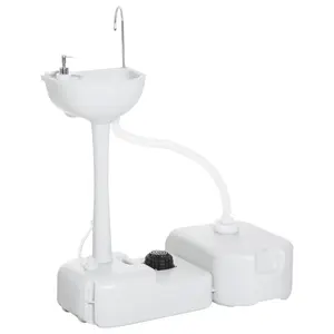 Portable Camping Sink, Handwashing Station Basin with 4.5 Gallon Tank, 6.3 Gallon Recovery Tank, Rolling Wheels & Soap Dispenser for RV, Outdoor Events, Gatherings, HDPE, White