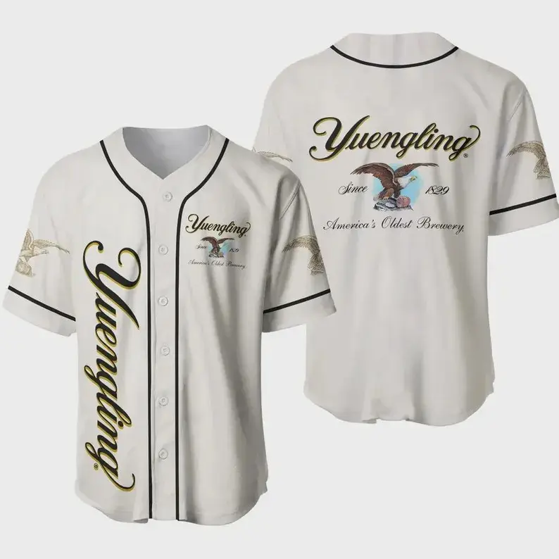 Yuengling Since 1829 Americas Oldest Brewery Baseball Jersey Bald Eagle Print Oversized Unisex Streetwear Summer Casual Men Women USA Patriotic Beer Lover Gift