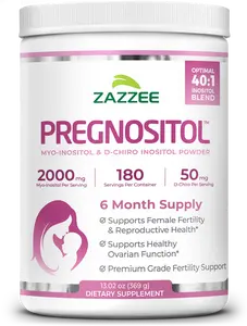 Zazzee PREGNOSITOL Powder - Premium Myo-Inositol and D-Chiro-Inositol 40:1 Ratio Blend for Women - Nutritional PREGNOSITOL Supplement for Hormone Wellness and Ovarian Health - Vegan Non-GMO Unflavored Inositol Powder - 180 Servings 6 Month Supply Duo