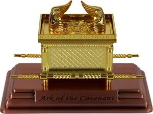 Senchoy Golden-Plated Ark of the Covenant Figurine with Ten Commandments Aaron's Rod & Manna Handcrafted Religious Decorative Trinket Box for Collectors Ornaments