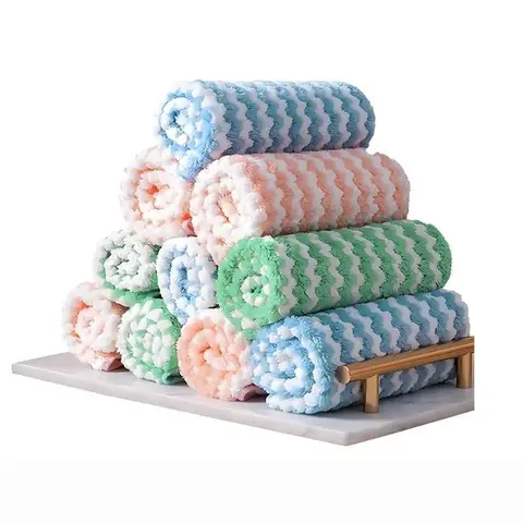 Square Soft Plush Cleaning Cloths - 10-Pack, 9.6×9.6 in, 3 Pastel Colors, Fuzz-Free, Lightweight, Oil-Absorbent, Durable, Streak-Free, Washable Reusable, Soft on Glass, Desk & Household Multifunctional Supplies