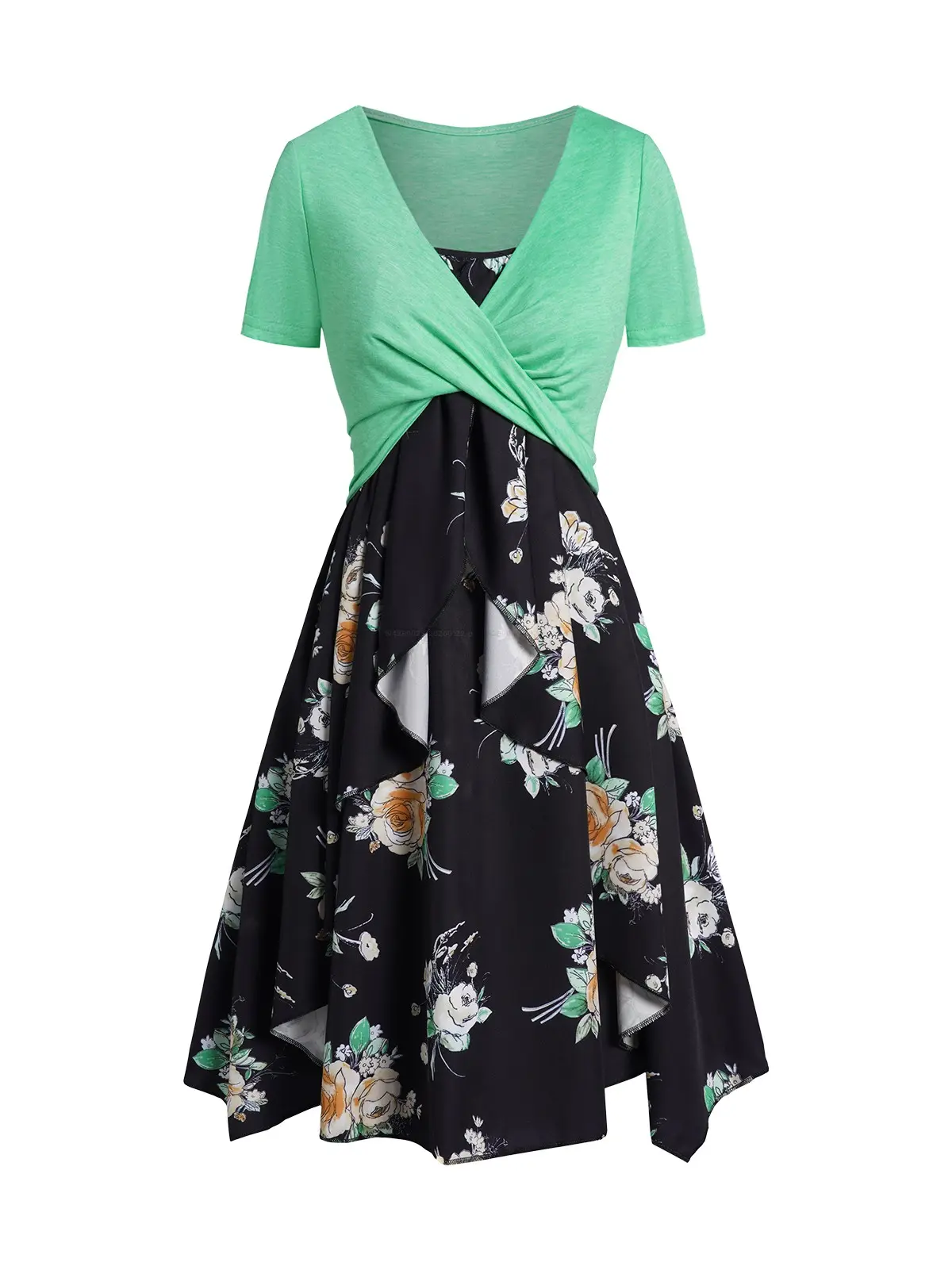Women's 2 piece Casual Wear Set floral dress for women  - two piece women dresses for summer Chic Crossover Crop Top & Flower-Print Layered Spaghetti Strap Summer Mini Dress,Comfortable Fabric for Outdoor Fun Womenswear Style, matching sets for women back