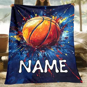 Custom Name Fancy Basketball Outdoor Blanket-Lightweight Flannel Home Furnishings Bedding Blanket Suitable for Outdoor Sofas Beds Travel Camping Living Rooms Offices Sofas Chairs and Beds-Soft and Warm Flannel Fabric Digital Printed Blanket