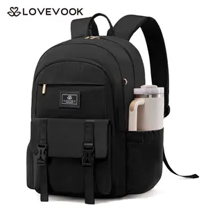LOVEVOOK School Backpack for Girls Boys,Bookbag for Teen with Pouch Pocket for Large Capacity Cup, Waterproof Preppy Bag with 15.6 in Laptop Compartment, Travel Daypack with Anti-theft Back Pocket