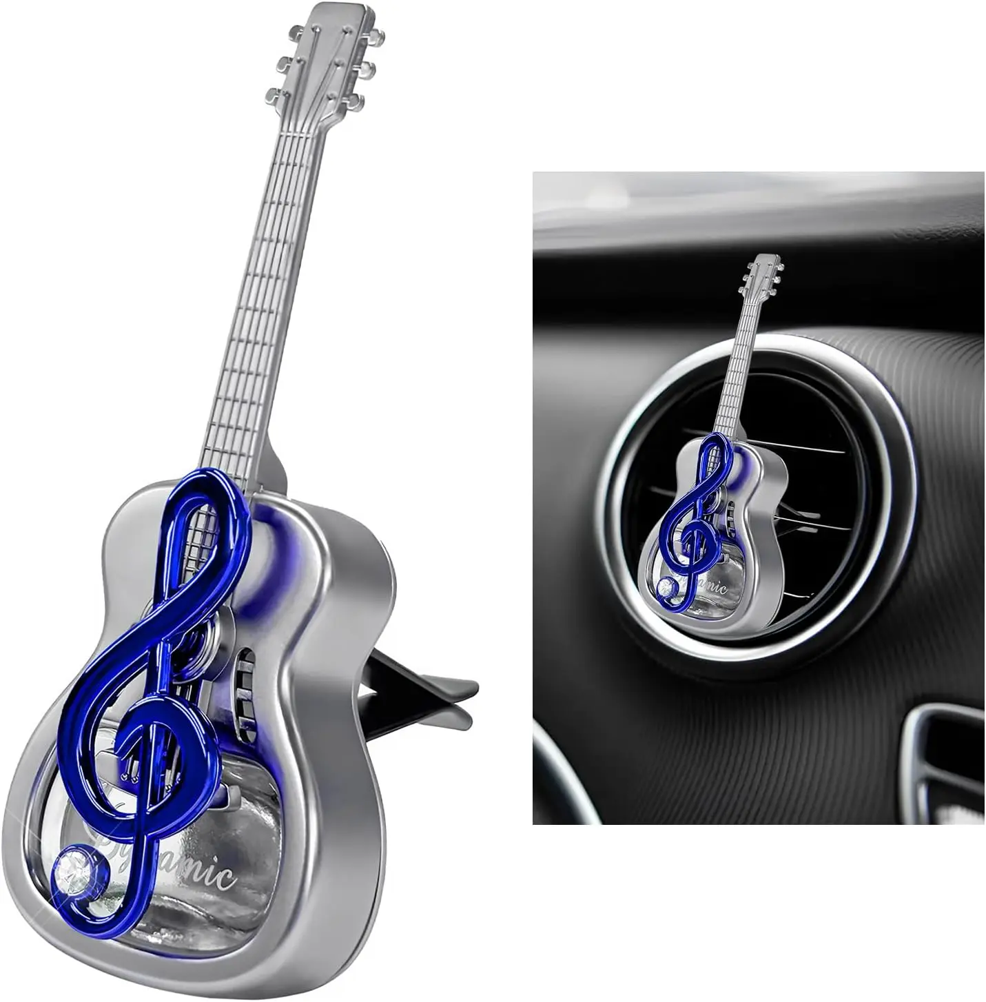 Guitar Car Air Freshener Vent Clip, Empty Guitar-Shaped Fragrance Diffuser Cute Dashboard Decor, Unscented Aromatherapy Diffuser Rotating Auto interior Ornament for Women Men