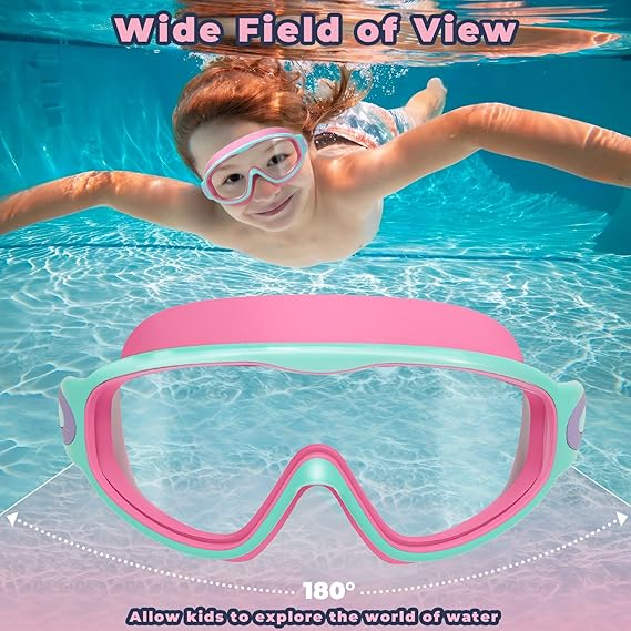 Kids Swimming Goggles Anti-Fog Wide Vision, 2 Counts/set Goggles with Earplugs, Comfortable Silicone Material for Boys & Girls, Diving Swimming Goggles for Pool Beach Training Water Sports Use