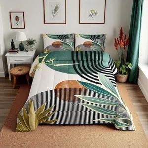 Boho Mid Century Comforter Set,Modern Abstract Geometric Bedding Set,Retro Minimalist Aesthetic Down Comforter,Line Art Insert Women Duvet